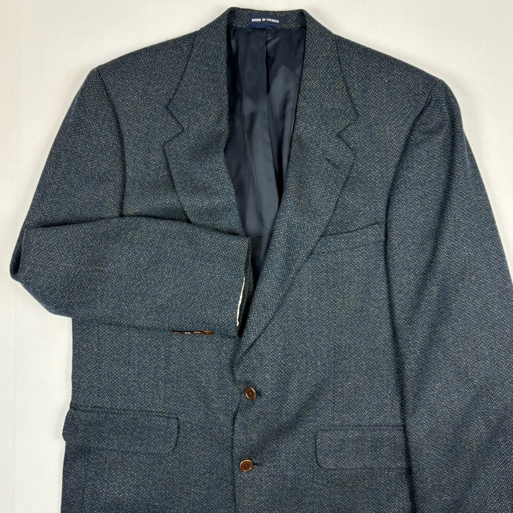 VTG Oak Creek Herringbone Silk/Wool/Cashmere Flannel Sport Coat 42L Navy/Gray